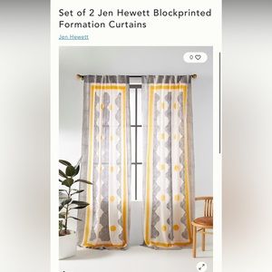 Anthropologie Yellow and Gray Blockprinted Curtains